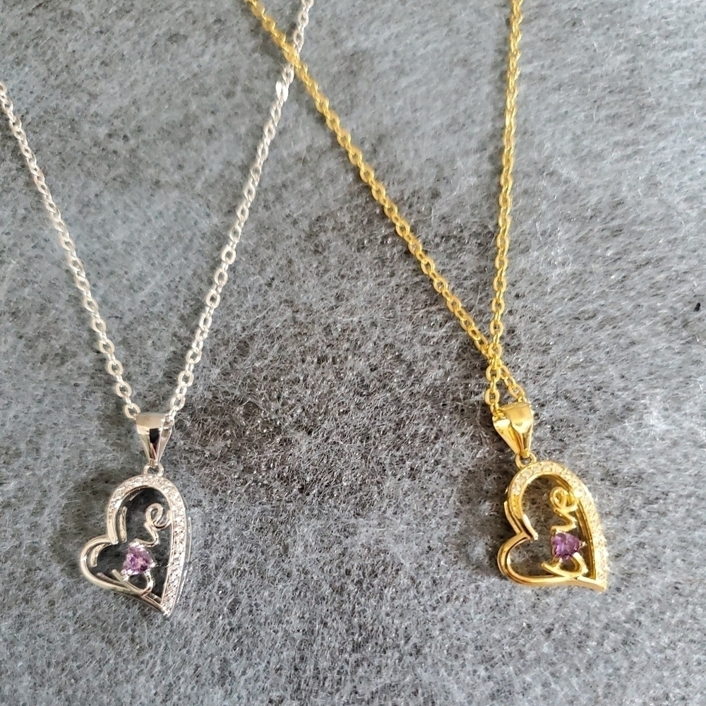 Amethyst Crystal Heart Pendant 18in Sterling Silver Necklace 31$